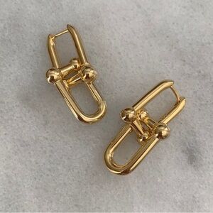 Gold Chunky Double Chain Link Hoop Earrings Brand New